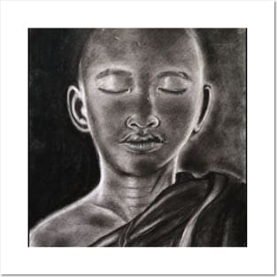 The monk meditating charcoal drawing. Posters and Art